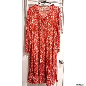 Easel Boutique Orange Leopard Ruffle Midi Dress Small